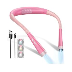 Book Light, 3-Color & 6-Brightness Reading‎ Light, Bendable Neck Light, 80-hr